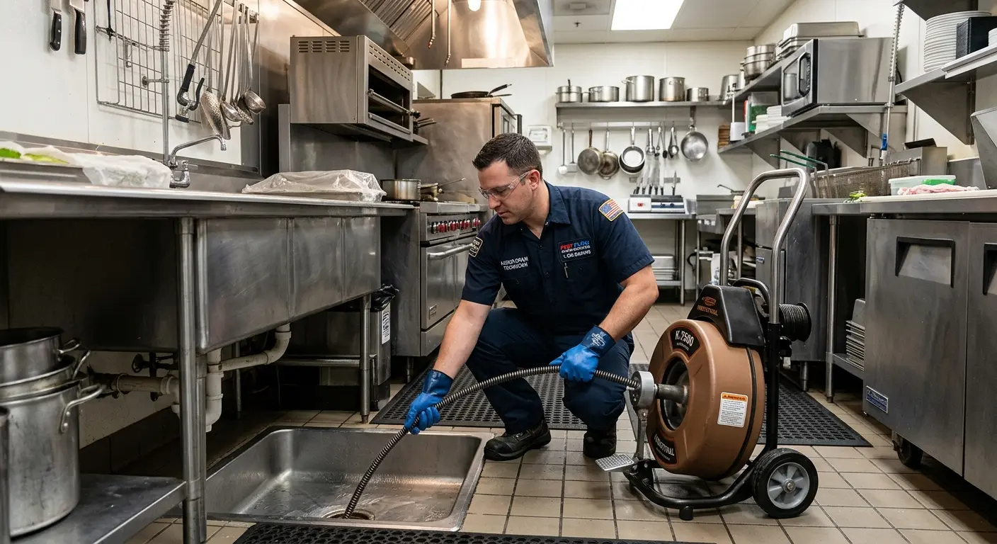 Commercial drain cleaning service in a restaurant kitchen in Broken Arrow