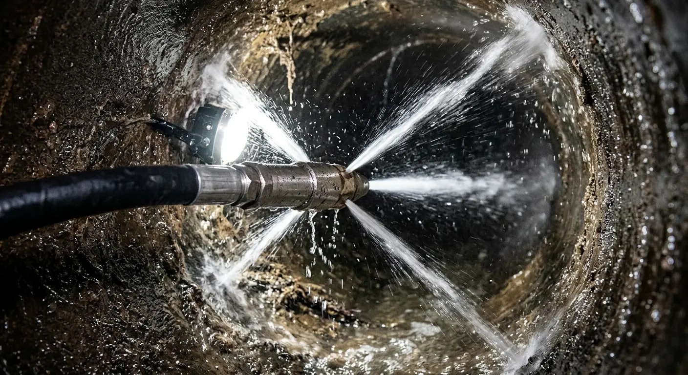 High-pressure hydro jetting nozzle cleaning sewer pipe for Storm Drain Cleaning in Broken Arrow